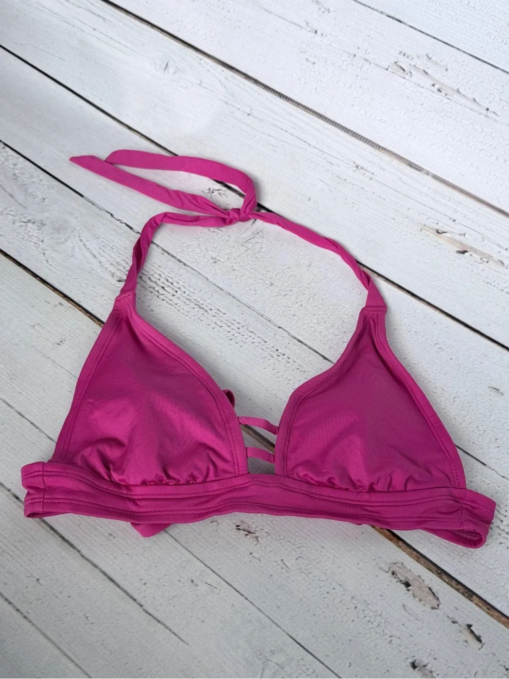 Kona Sol Magenta Pink Triangle Halter Bikini Top Strappy Detail - TOP ONLY